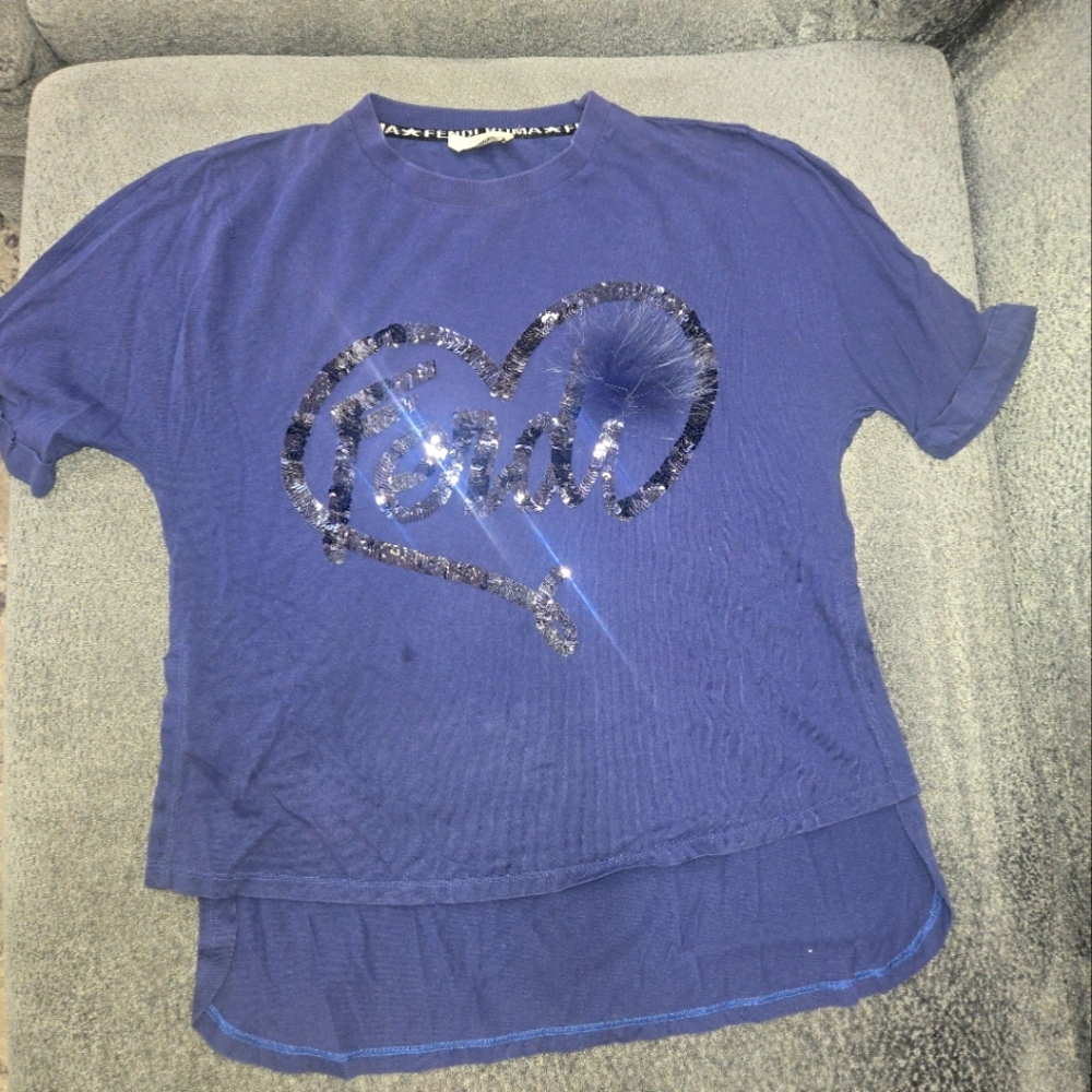 Fendi Blue Sequin Heart Tee